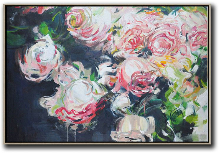 Horizontal Abstract Flower Painting Living Room Wall Art #ABH0A23 - Religious Art Kitchen Extra Large